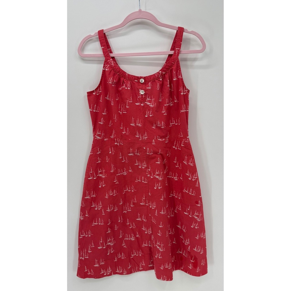Lands End Canvas Red Sailboat Print Cotton Sundress Sleeveless Womens 8 403335
